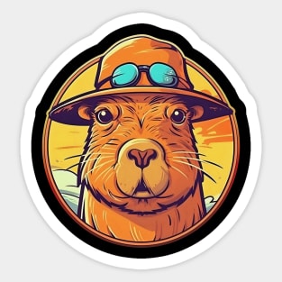 Summer capybara in hat and sunglasses Sticker